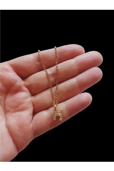 MİOSAPRİVE 316l Kararmaz Çelik Altın Kaplama Zirkon Taşlı Minimal Harf Kolye-H Harf