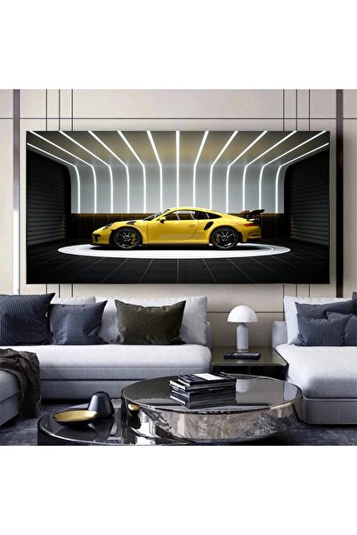 idora Porsche 911 Sarı Spor Araba Kanvası, Motivasyon Ofis Dekoru, Araba Post...