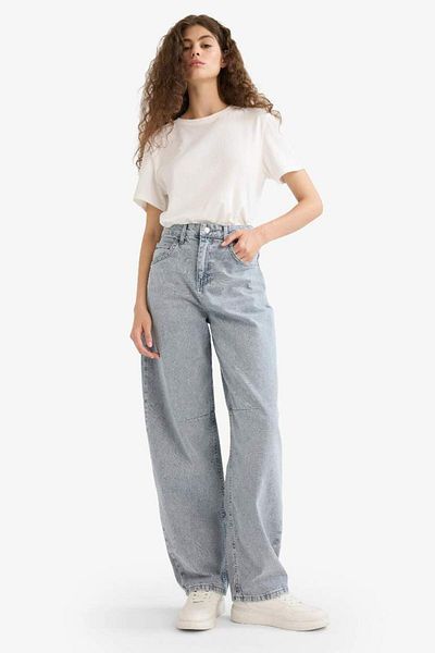 DeFacto Noul sezon Baggy Fit Pantaloni lungi de spălat din denim cu talie înaltă
