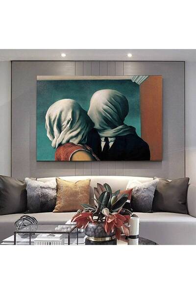 idora René Magritte Lovers Painting Decor – Veliki panel print; Poster ljubav...