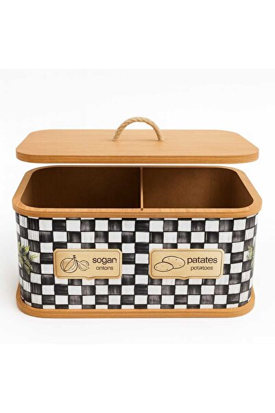 Dekorasyaa 2 Bölmeli Patates Soğanlık - Bambu - Dikdörtgen Dama Desen