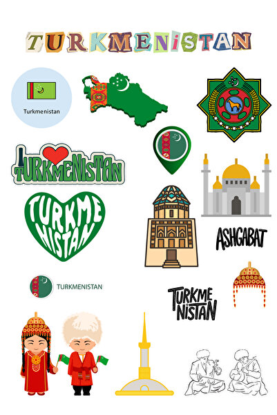 ANSHA CRAFTS Türkmenistan Sticker Seti Bullet Journal - Ajanda - Planner - De...