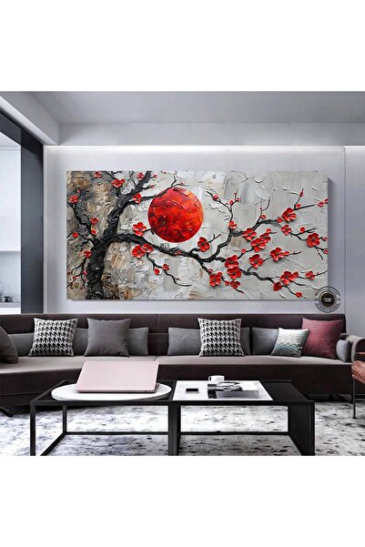idora Kırmızı Çiçekli Sakura Kanvas Tablo – Asya Tarzı Duvar Dekoru – Oturma ...
