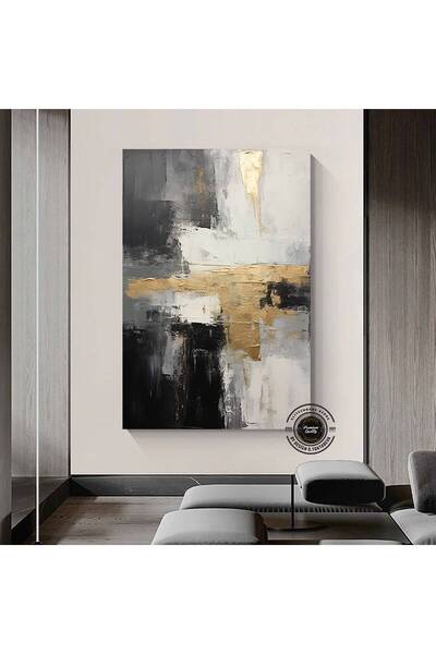 idora Gri ve Altın Soyut Sanat Kanvas Baskısı, Gri Duvar Sanatı, Altın Duvar ...