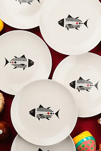 Home Marino 6 Piece Ceramic 21 cm Fish Patterned Cake Plate White