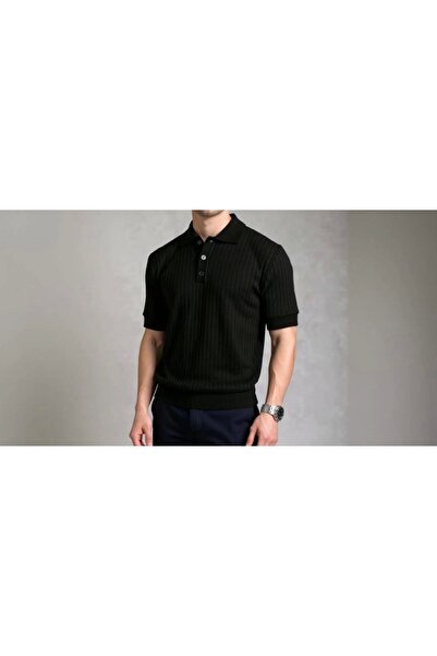 asyahsap Fenix ​​Piel Men's Short Sleeve Collared Button Collar Knitwear Blouse