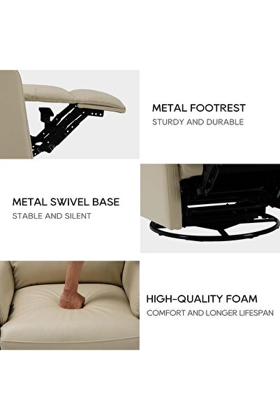 Generic 360° Swivel Recliner Chair with Leather Soft Padded Upholstery for Living Room - Biege