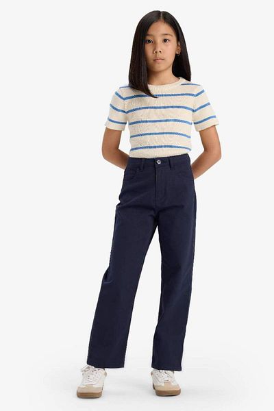 DeFacto New Season Girls' Straight Fit Wide Loose Leg Cotton School Trousers with Pockets