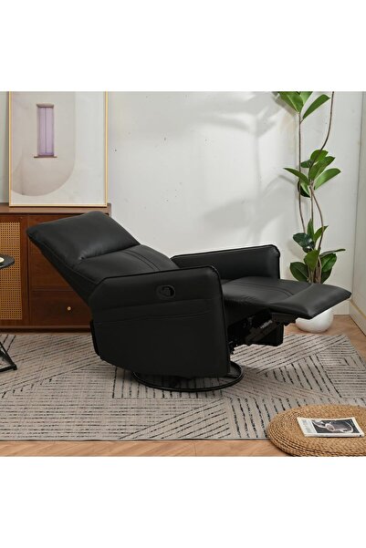 Generic 360° Swivel Recliner Chair with Leather Soft Padded Upholstery for Living Room - Black