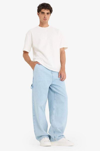 DeFacto New Season 100% Cotton Skater Fit Wide Leg Jean Washed Trousers