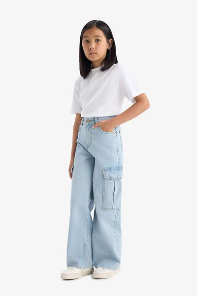 DeFacto New Season Girl's Wide Leg Cargo Wide Leg Jean Trousers