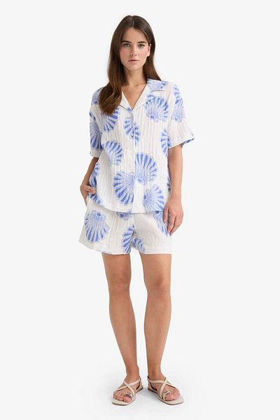 DeFacto New Season High Stretch Waisted Patterned Muslin Shorts