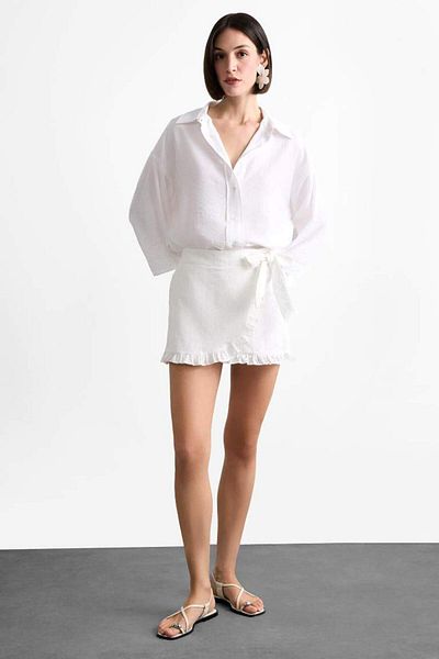 DeFacto New Season Tie-Up White Mini Shorts Skirt