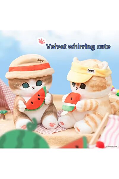 NB market Mofusand Cat Eating Ice Cream Plush Toy Watermelon Cat Summer Series 40cm Large Size Cat