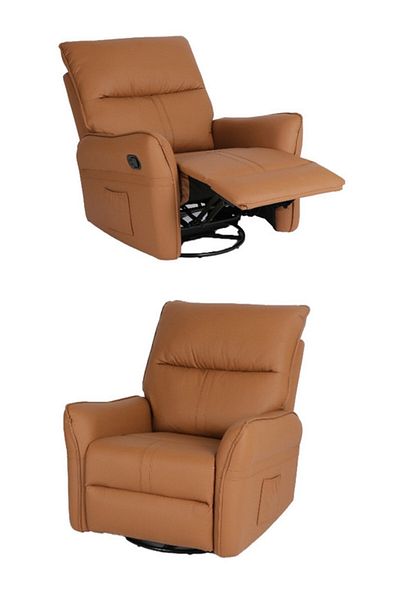Generic 360° Swivel Recliner Chair with Leather Soft Padded Upholstery for Living Room - Brown