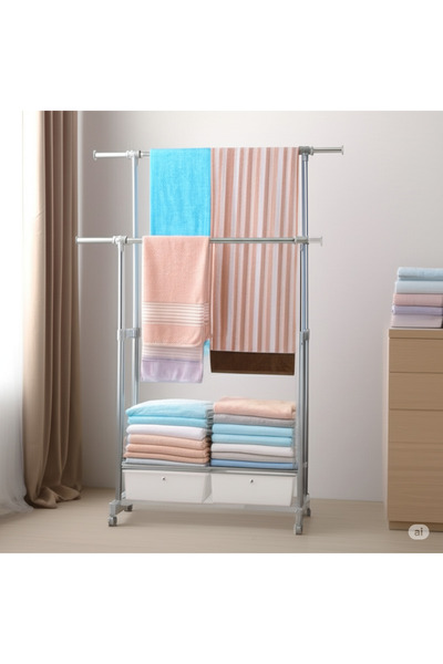 private house Gray two-line clothes hanger with drawers