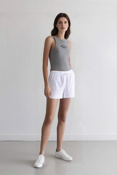 DeFacto New Season Relax Fit High Waist Short Leg White Muslin Shorts