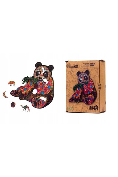 ECO Puzzle din lemn model Panda, 65 piese, vârste 6+, 21x15x7 cm, multicolor