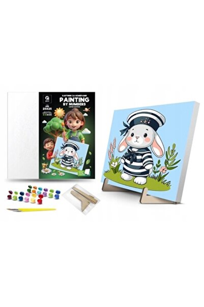 qbee Kit de pictură pe numere Qbee, Iepuraș Marinar, 25x25 cm, Pânză, Vopsele...