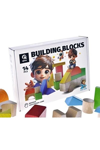 qbee Wooden Cube Set, 14 Pieces Qbee, 25.5x18.5x5.5cm, Multicolored