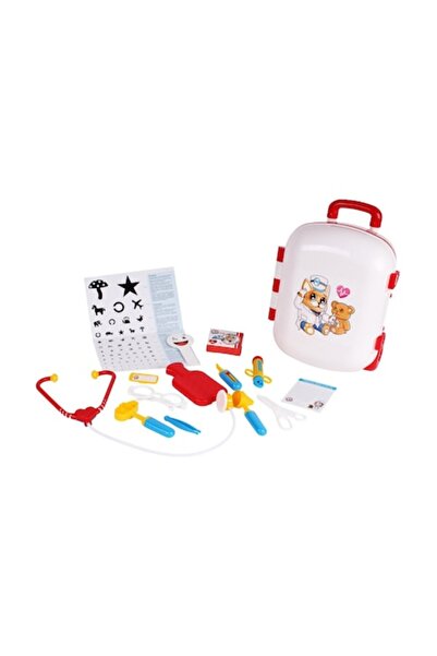 Technok Toys Set valiză doctor pentru copii, jucării Technok, mâner reglabil, cu roți, alb/roșu, 3+ ani