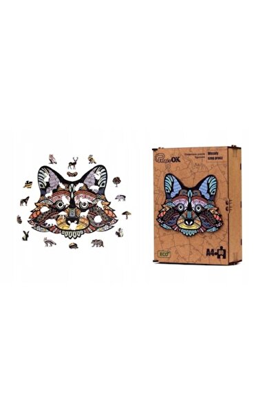 ECO Wooden Puzzle , Happy Raccoon, 80 Pieces, Multicolor