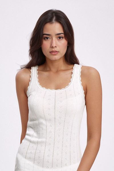 QKK Women's 100% Cotton Jacquard Soft Fabric Thick Strap 2-Piece Undershirt Qi̇3K13Lk5E.2L