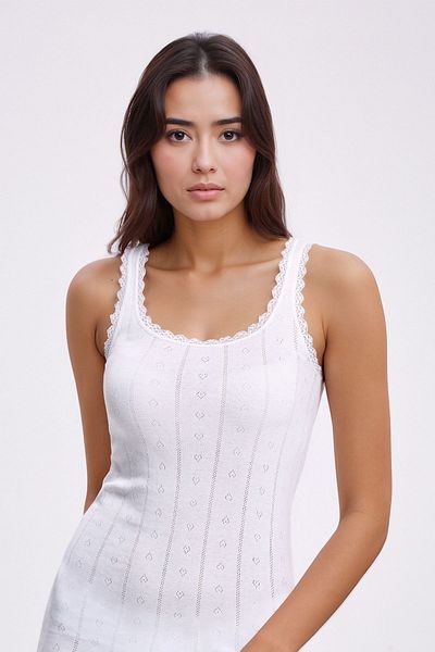 QKK Women's 100% Cotton Jacquard Soft Fabric Thick Strap 2-Piece Undershirt Qi̇3K13Lk5E.2L