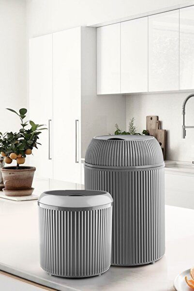 AboutThePerfect 2'li Çizgili Yuvarlak Çöp Kovası 3.5L ve 10L, Banyo ve Mutfak...