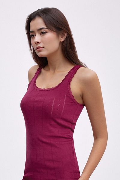 QKK Women's 100% Cotton Jacquard Soft Fabric Thick Strap 2-Piece Undershirt Qi̇3K13Lk5E.2L