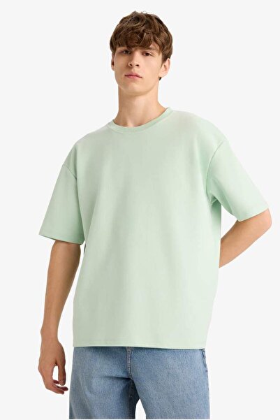 DeFacto Oversize Wide Fit No-Iron Crew Neck Short Sleeve Basic Plain Heavy Fabric T-Shirt X3926Az2