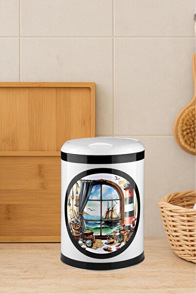 AboutThePerfect Mavi Renkli Yuvarlak Desenli Metal Çöp Kovası, Banyo ve Mutfa...