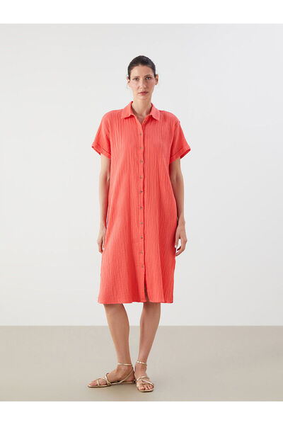 LC Waikiki Textured Oversize Muslin Shirt Dress