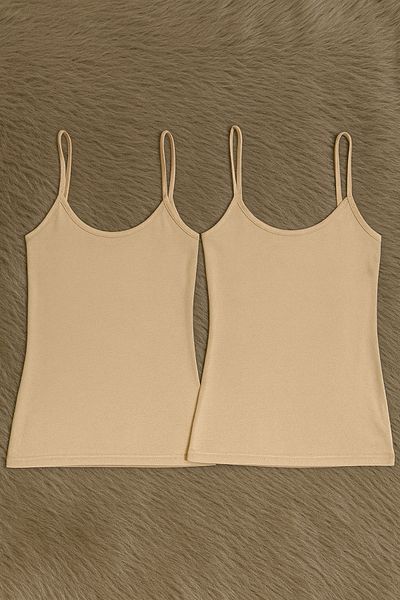 QKK Women's Modal Cotton Lycra String Strap 2-Piece Undershirt Q6K6K0T0Ka