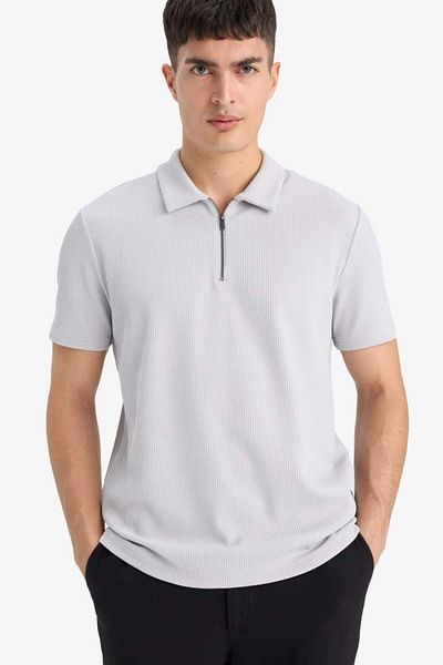 DeFacto New Season Regular Fit Polo Neck Half Zipper Pleated Short Sleeve T-Shirt