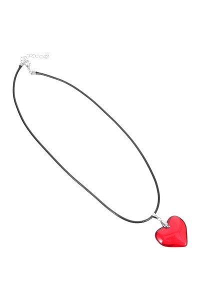 Belora Colier cu șnur negru și pandantiv cu inimă roșie