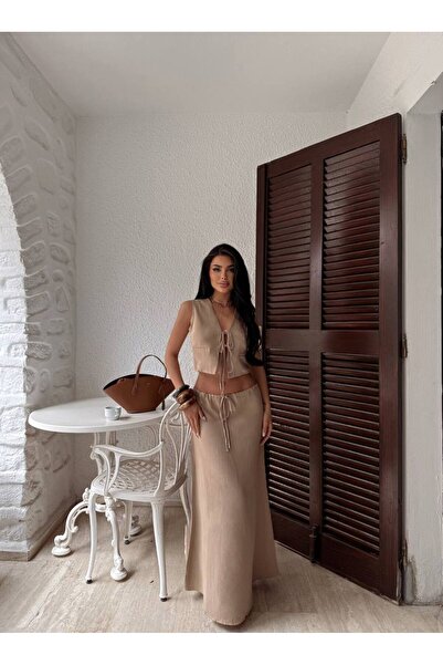Eda Başak Atelier Front Tie Vest Skirt Suit