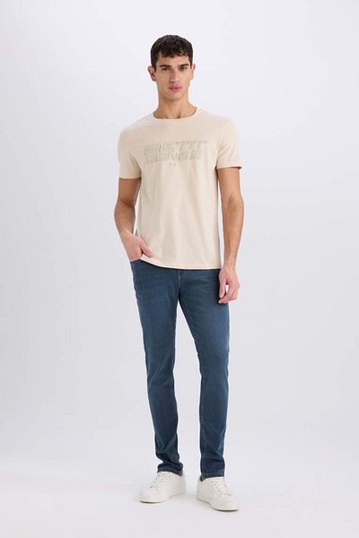 DeFacto New Season 100% Cotton Slim Fit Slim Fit Crew Neck Printed Short Sleeve T-Shirt
