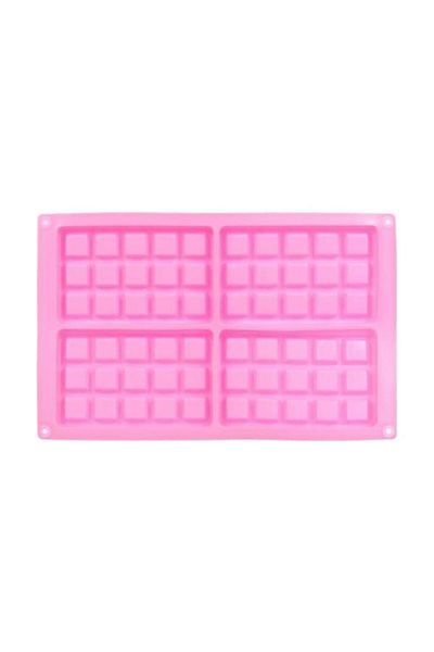 Generic Silicone Waffle Mould, 4-Cavity Square Baking Tray, Pink