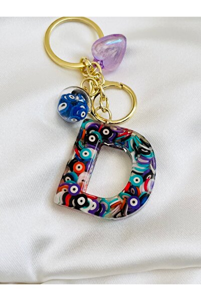 COCOSH TAKI D Letter Evil Eye Beaded Heart Keychain