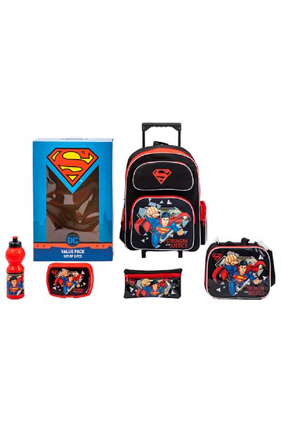 DC 5-Piece Strength and Justice Superman School Trolley Backpack Set