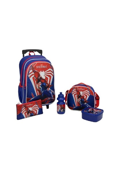 SUNCE 5-Piece Spiderman Zipper Closure Trolley Backpack Set