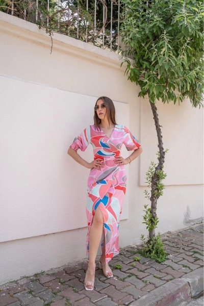 EyesOf Fuchsia Patterned Slit Dress