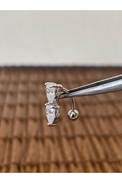 Rupen Kraft 316 L Surgical Steel Double Heart Shiny Zircon Stone Belly Button Piercing