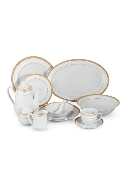 Dania 49-piece porcelain dinner set, white with gold line, serves 6 people