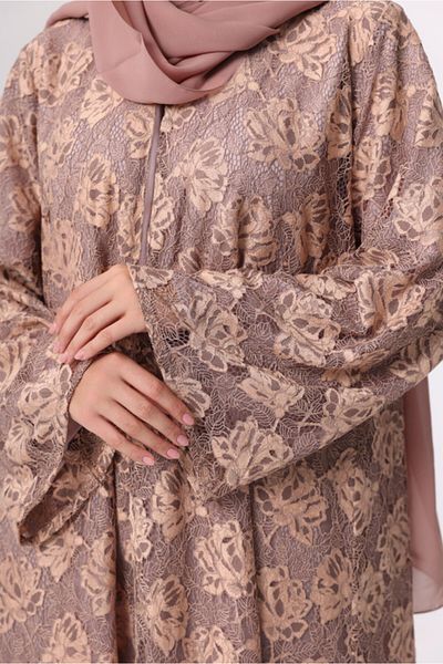 IKKXA Floral Lace Design Layered Colored Abaya