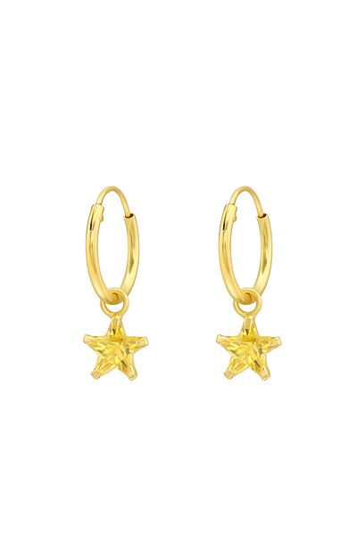 Sophia Collection Cercei copii Argint 925 placat cu aur 24K cercuri clasice, model Stea cu zirconiu