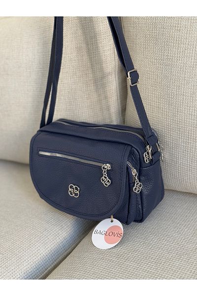 BAGLOVİS Four Pocketed Shiny Navy Blue Women's Bag En25 Boy20
