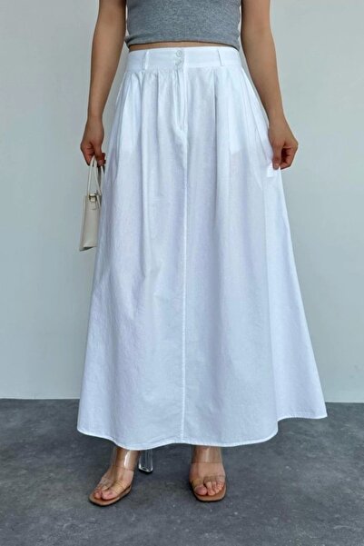 Melenza Slim Pleated Straight Skirt - White