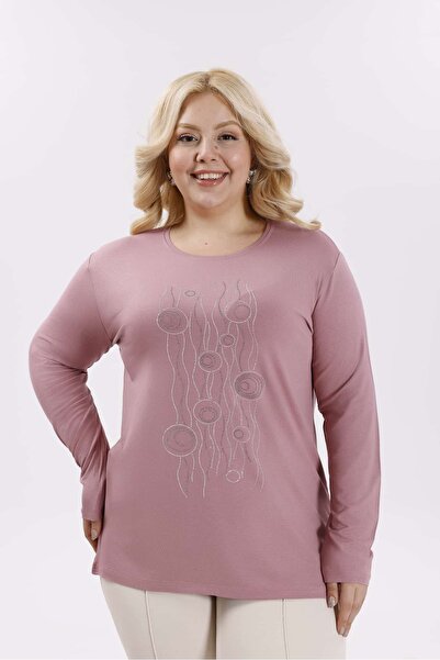 Noname Balanne Viskon Likralı Taşlı Anne Penye Bisiklet Yaka Uzun Kollu Anne ...